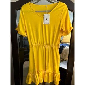 NEW T Shirt Short Roll Sleeve Flowy Swing Ruffle Dress Pockets S